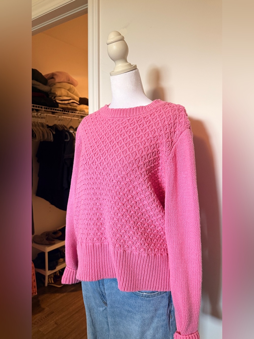 WoolOvers Women's Pink Textured Knit Sweater - 100% Cotton